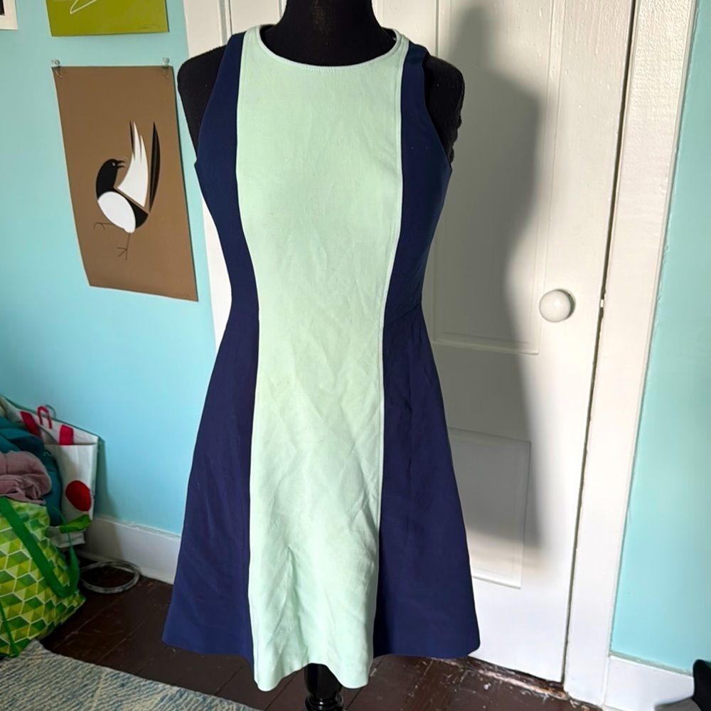 Boden color block fit and flare lined midi sleeveless dress six